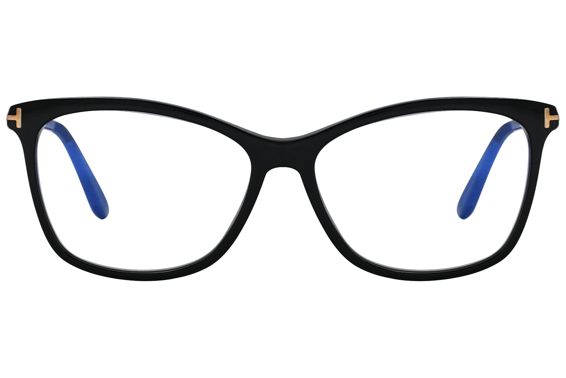 tom ford rectangle black eyeglasses frame viewed from front angle.