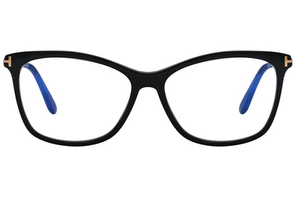 tom ford rectangle black eyeglasses frame viewed from front angle.