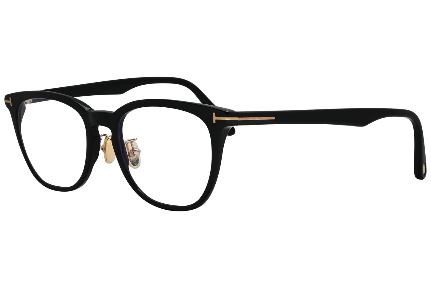 tom ford oval black eyeglasses frame viewed from a 45-degree angle.