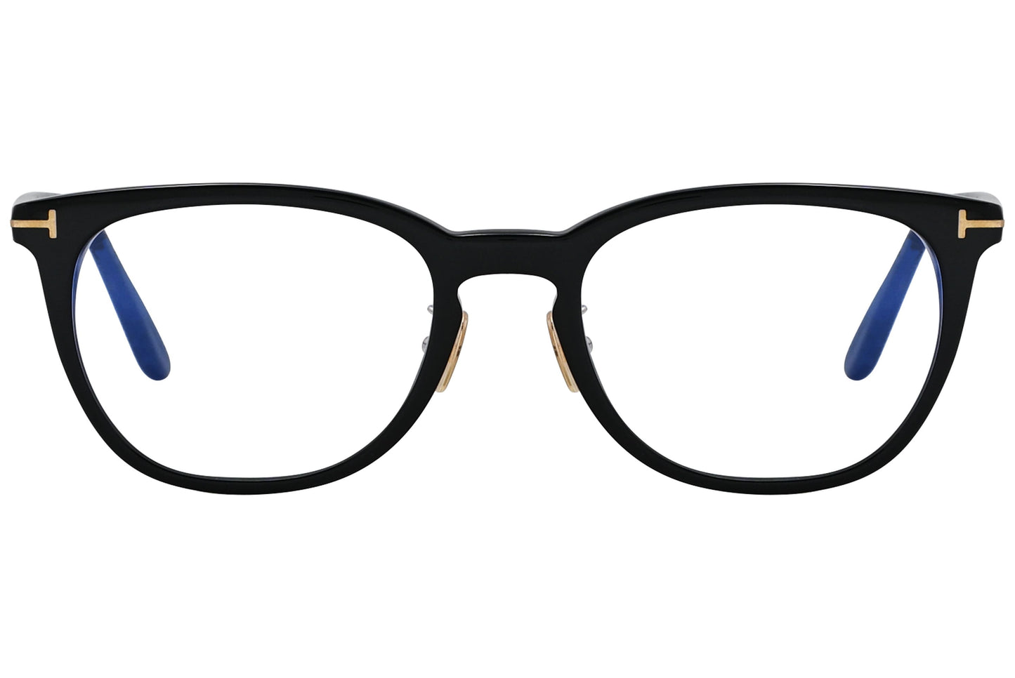 tom ford oval black eyeglasses frame viewed from front angle.