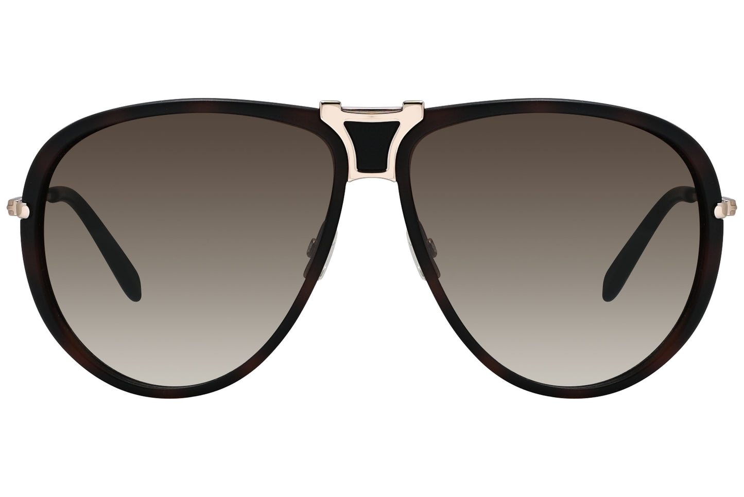 A pair of Tom Ford aviator sunglasses with black frame and gold metal details.