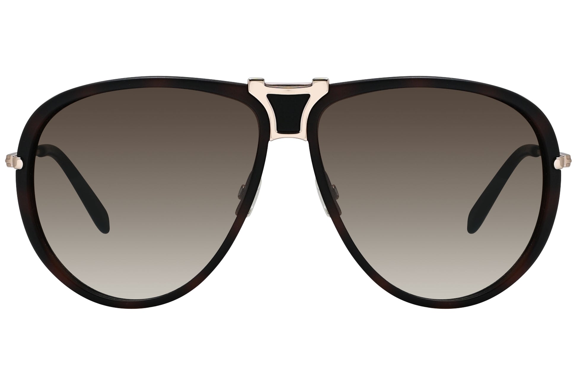 A pair of Tom Ford aviator sunglasses with black frame and gold metal details.