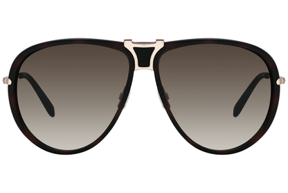 A pair of Tom Ford aviator sunglasses with black frame and gold metal details.
