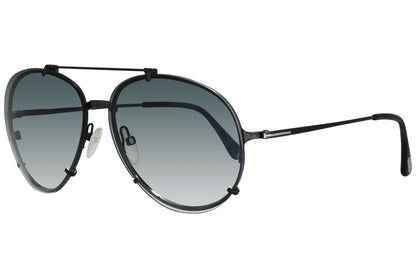 A pair of Tom Ford sunglasses with black frame, as seen from a side profile, featuring a round lens design and metal accents.