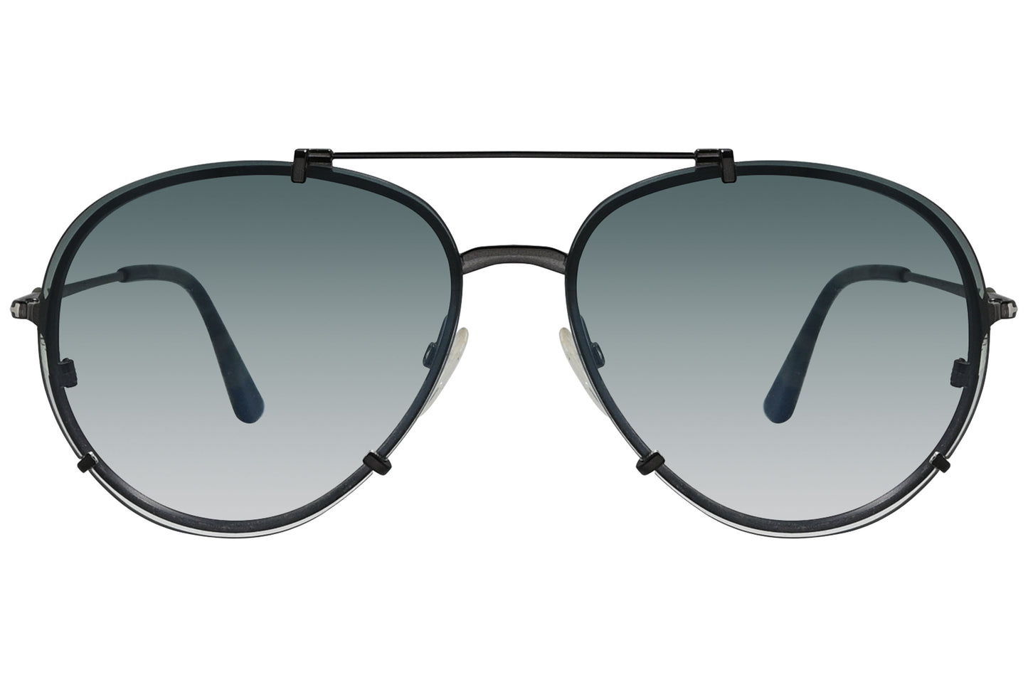 A pair of Tom Ford sunglasses with black frame, as seen from a side profile, featuring a round lens design and metal accents.