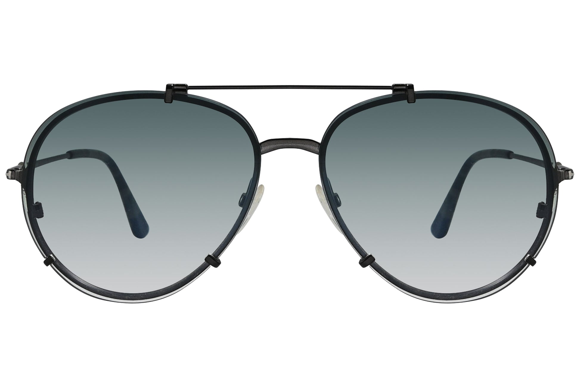 A pair of Tom Ford sunglasses with black frame, as seen from a side profile, featuring a round lens design and metal accents.
