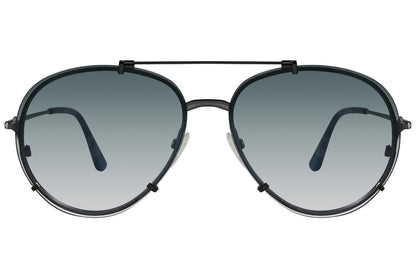 A pair of Tom Ford sunglasses with black frame, as seen from a side profile, featuring a round lens design and metal accents.