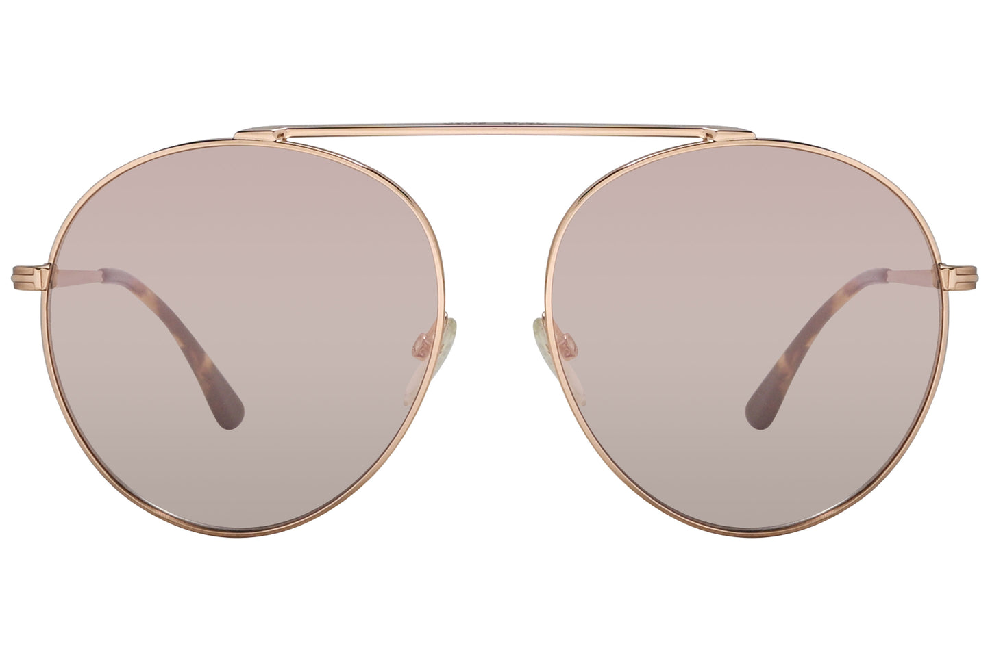 A pair of Tom Ford Simone II sunglasses with pink lenses and gold metal frame.