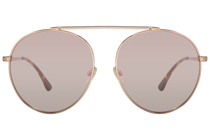 A pair of Tom Ford Simone II sunglasses with pink lenses and gold metal frame.