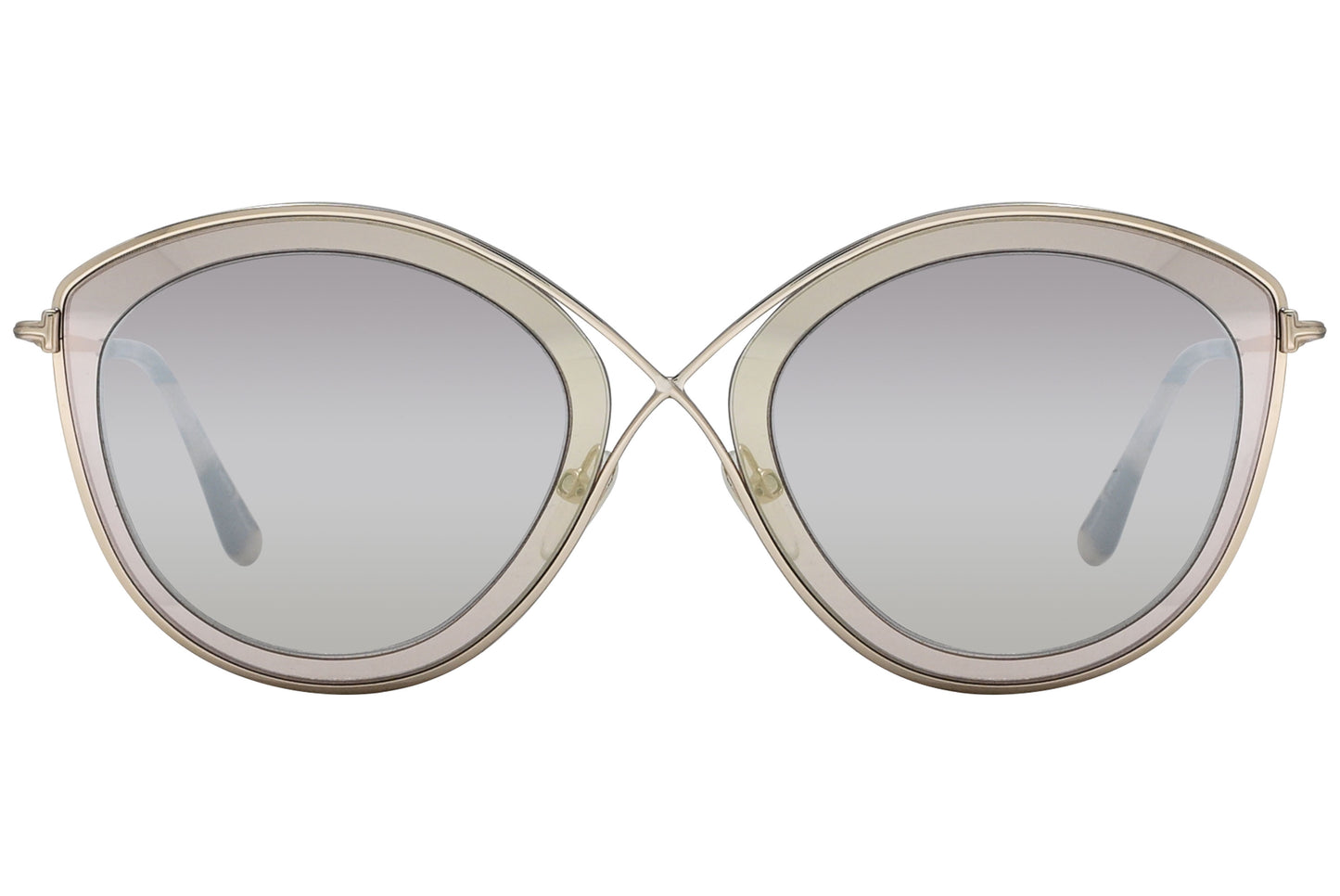A pair of Tom Ford Sascha II sunglasses with gold frame and mirrored lenses.