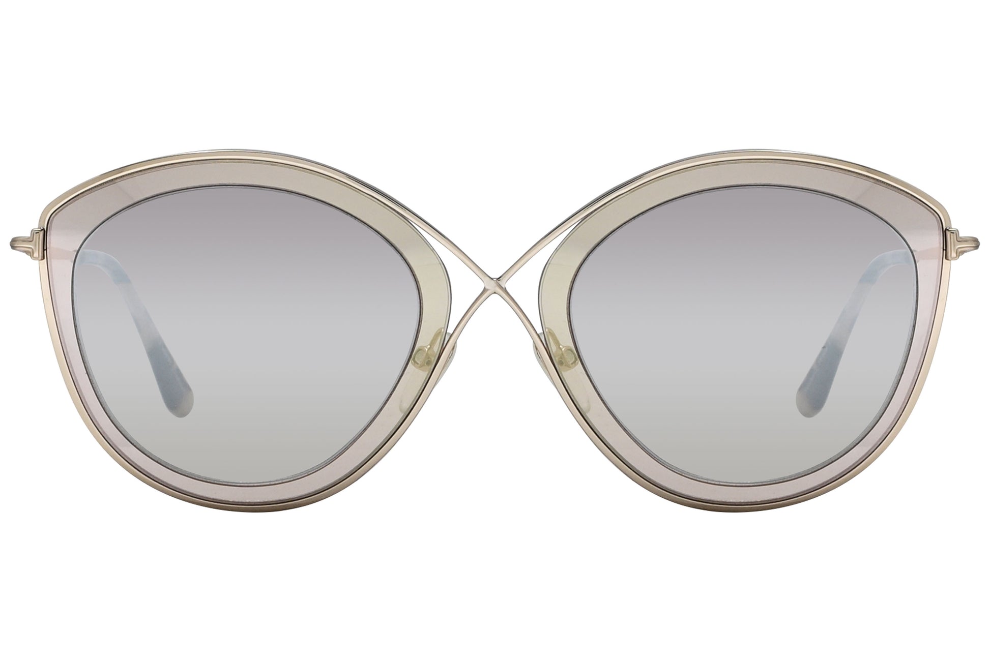 A pair of Tom Ford Sascha II sunglasses with gold frame and mirrored lenses.