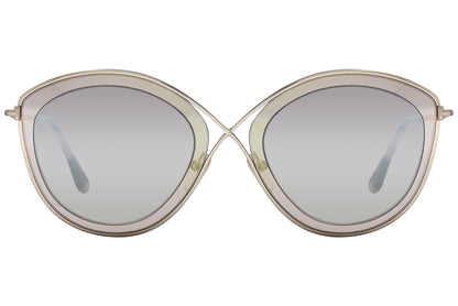 A pair of Tom Ford Sascha II sunglasses with gold frame and mirrored lenses.