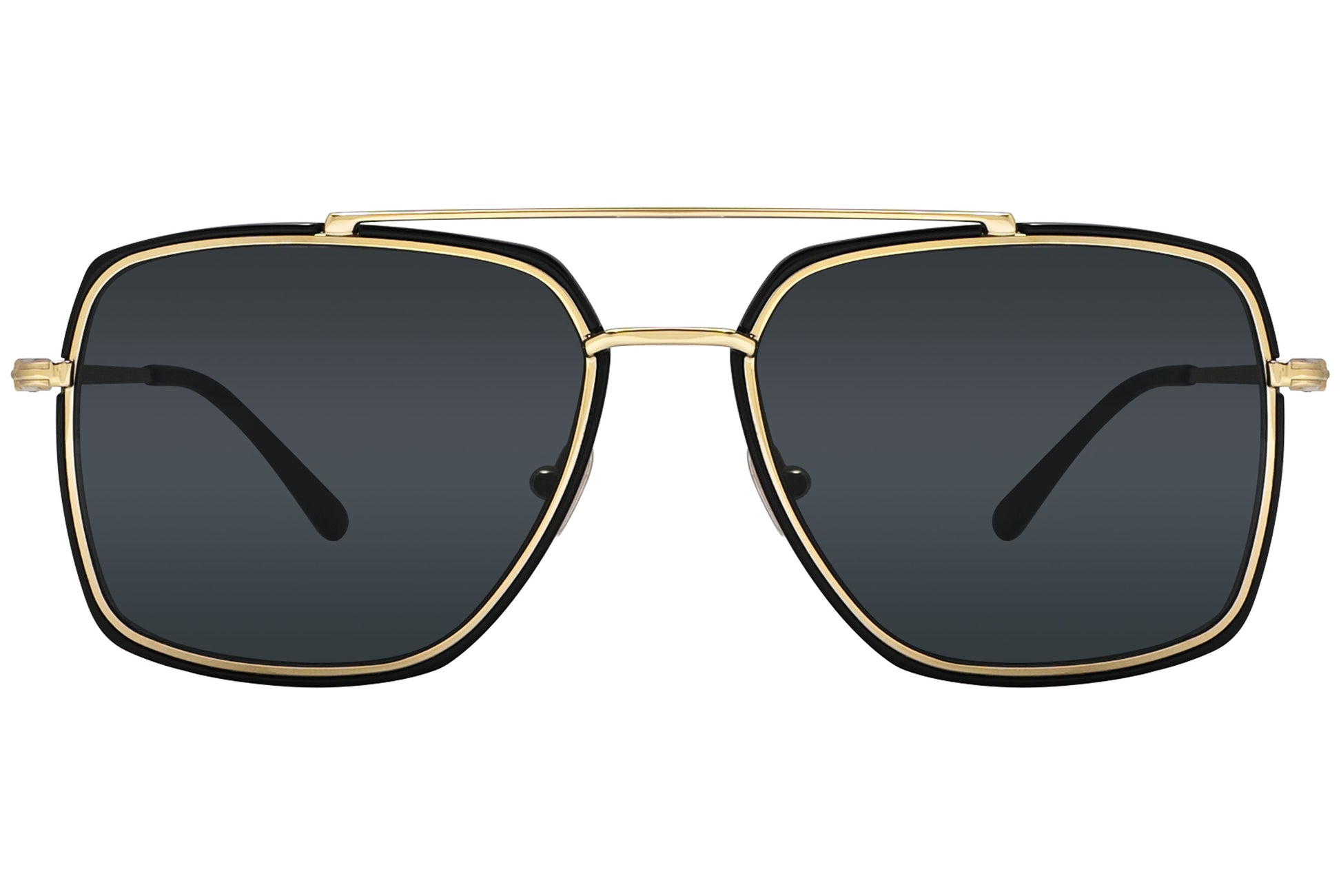 A pair of Tom Ford aviator-style sunglasses with black lenses and gold metal frame.