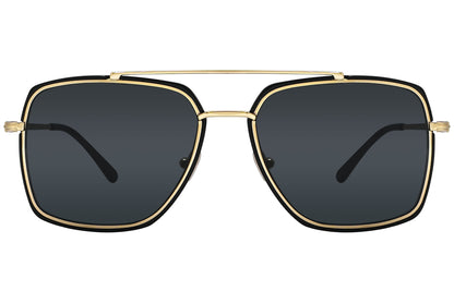 A pair of Tom Ford aviator-style sunglasses with black lenses and gold metal frame.