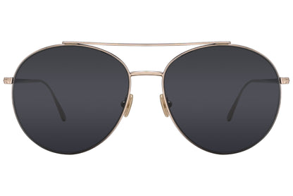 A pair of Tom Ford sunglasses with gold metal frame and dark lenses.
