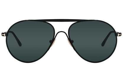 A pair of Tom Ford aviator sunglasses with black frame and lenses.