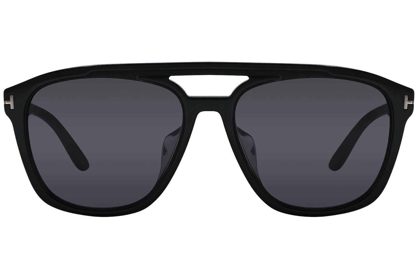 A pair of Tom Ford black aviator sunglasses with dark lenses and a plastic frame.