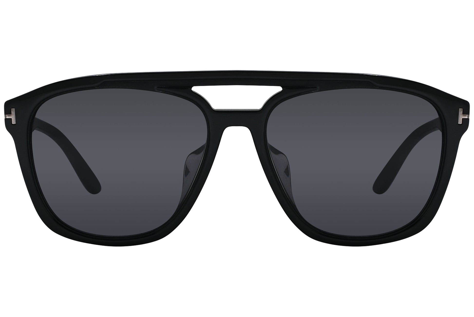 A pair of Tom Ford black aviator sunglasses with dark lenses and a plastic frame.