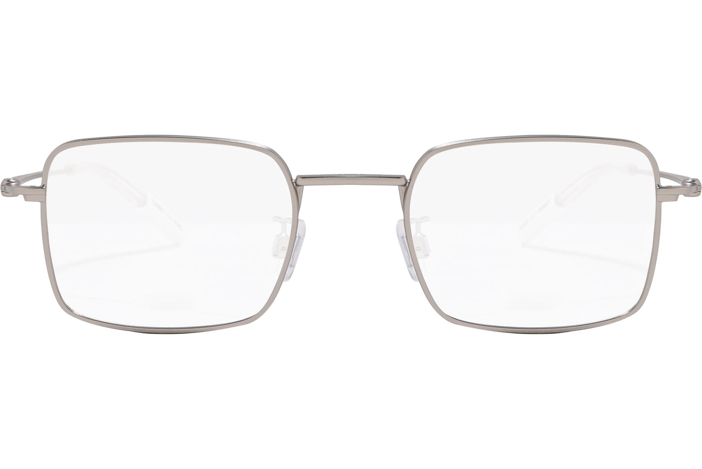 tommy hilfiger rectangle gray eyeglasses frame viewed from front angle.