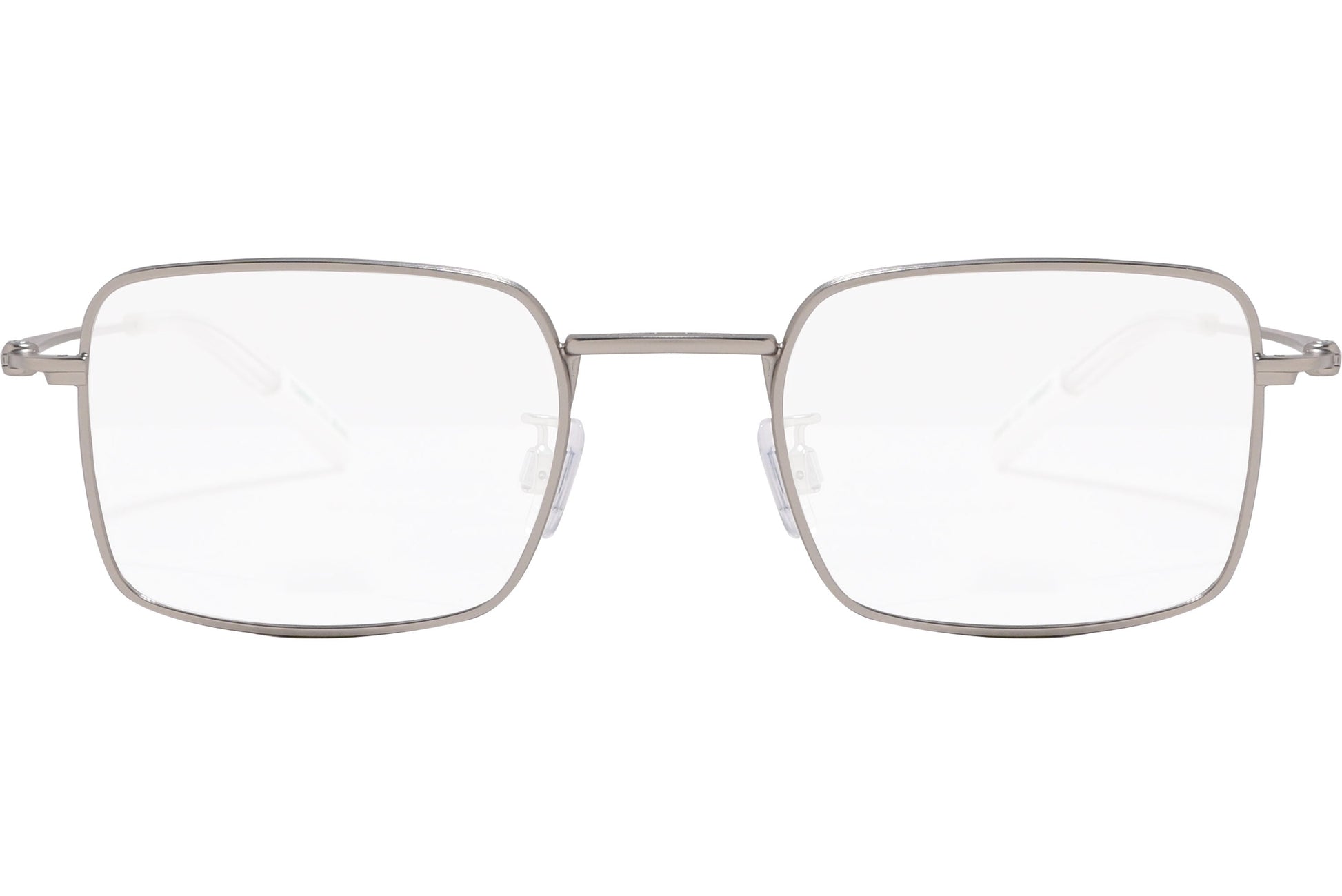 tommy hilfiger rectangle gray eyeglasses frame viewed from front angle.