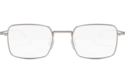 tommy hilfiger rectangle gray eyeglasses frame viewed from front angle.