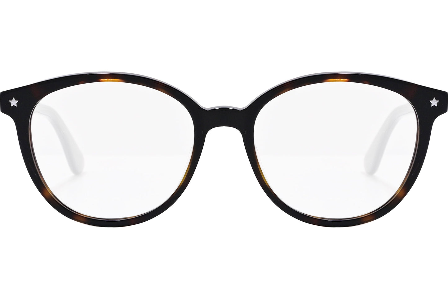 tommy hilfiger oval tortoise eyeglasses frame viewed from front angle.