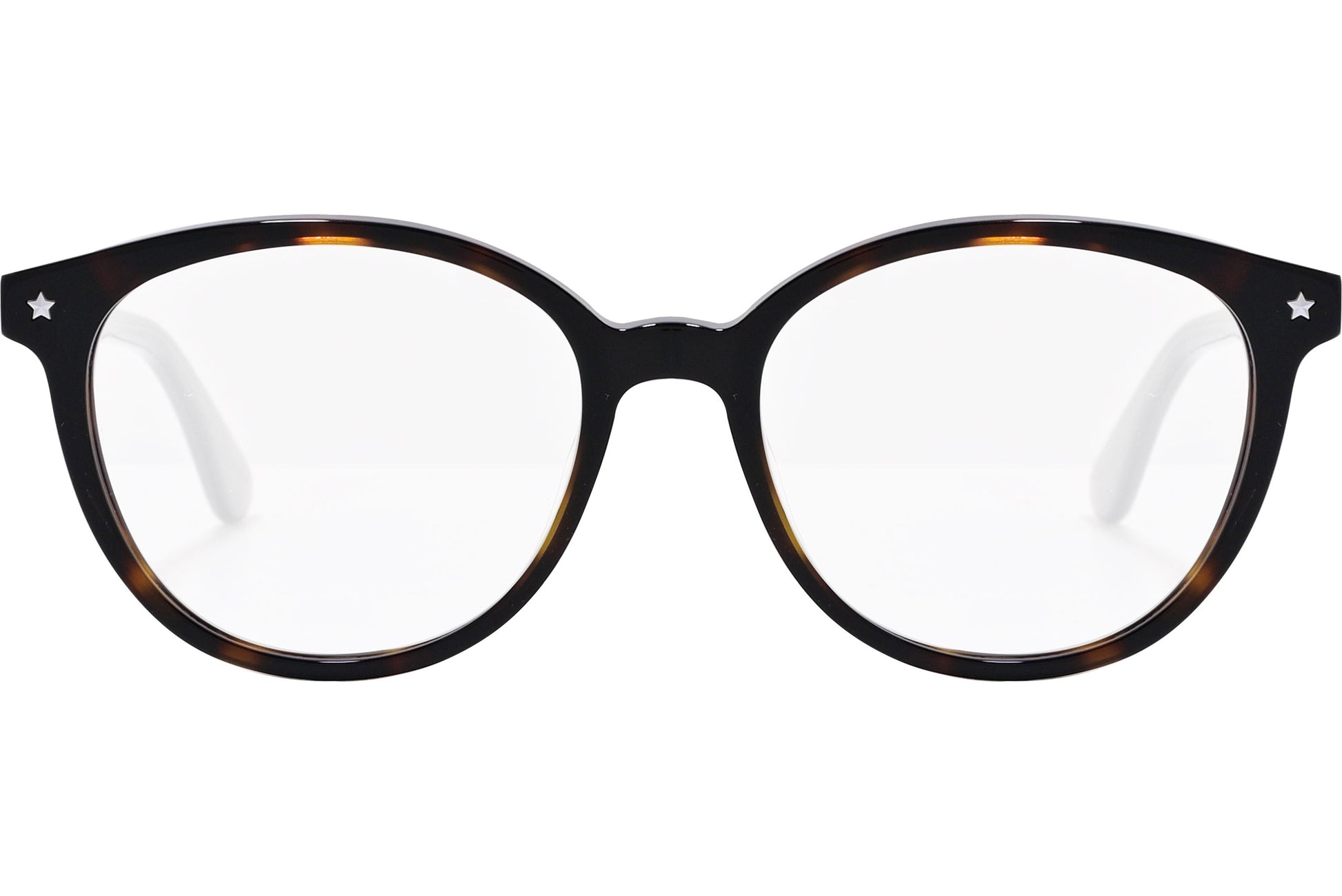 tommy hilfiger oval tortoise eyeglasses frame viewed from front angle.