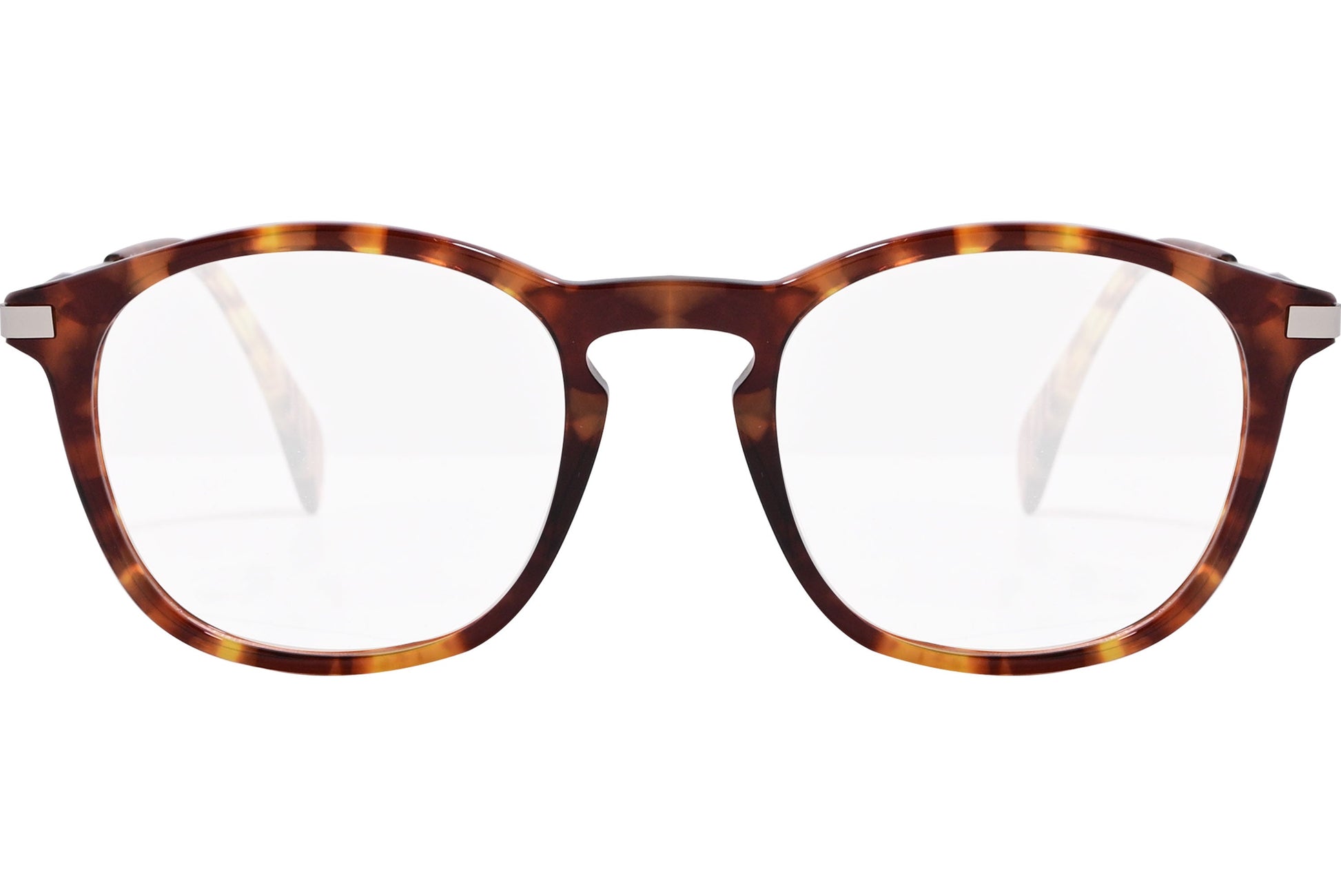 tommy hilfiger square tortoise eyeglasses frame viewed from front angle.