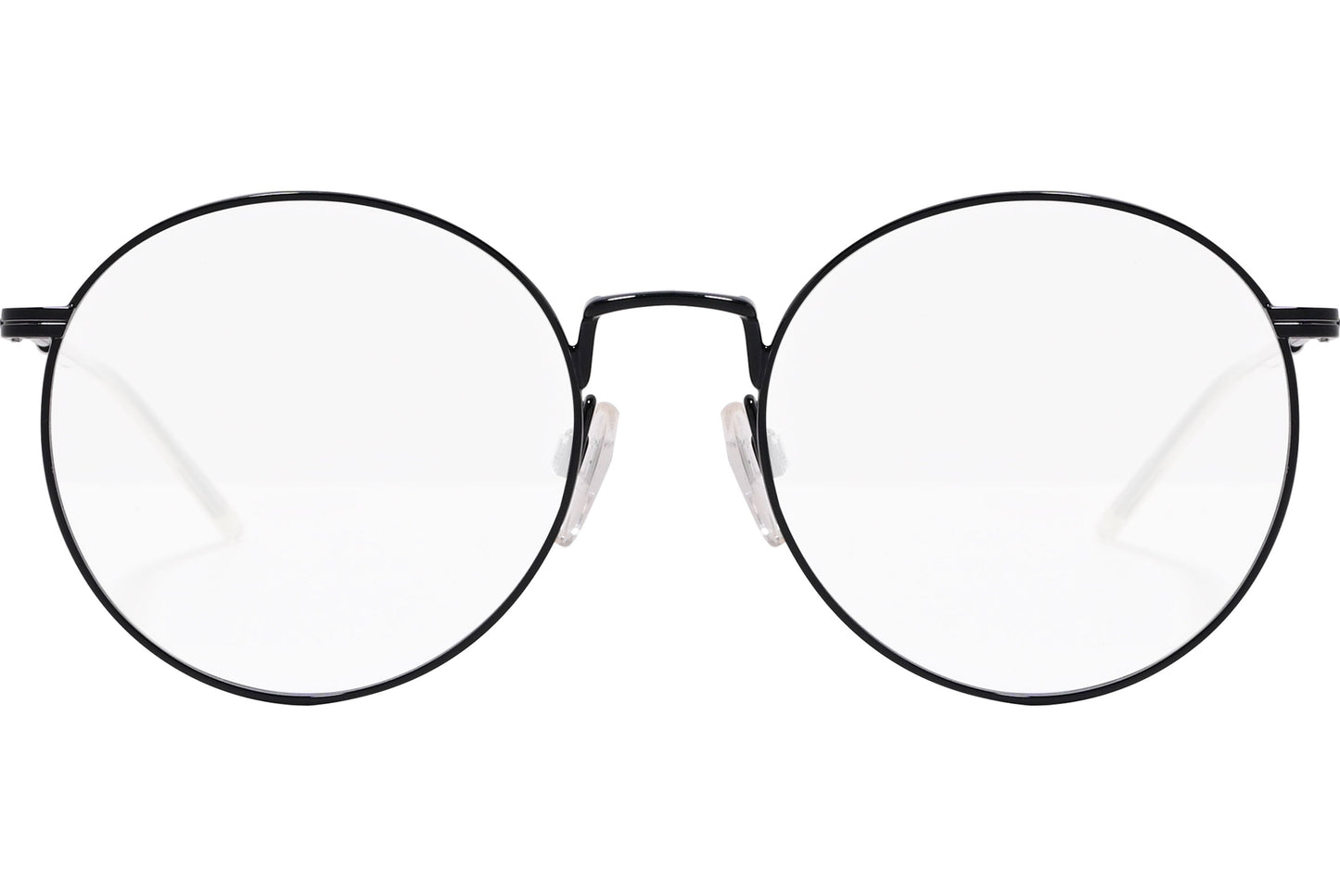 tommy hilfiger oval black eyeglasses frame viewed from front angle.