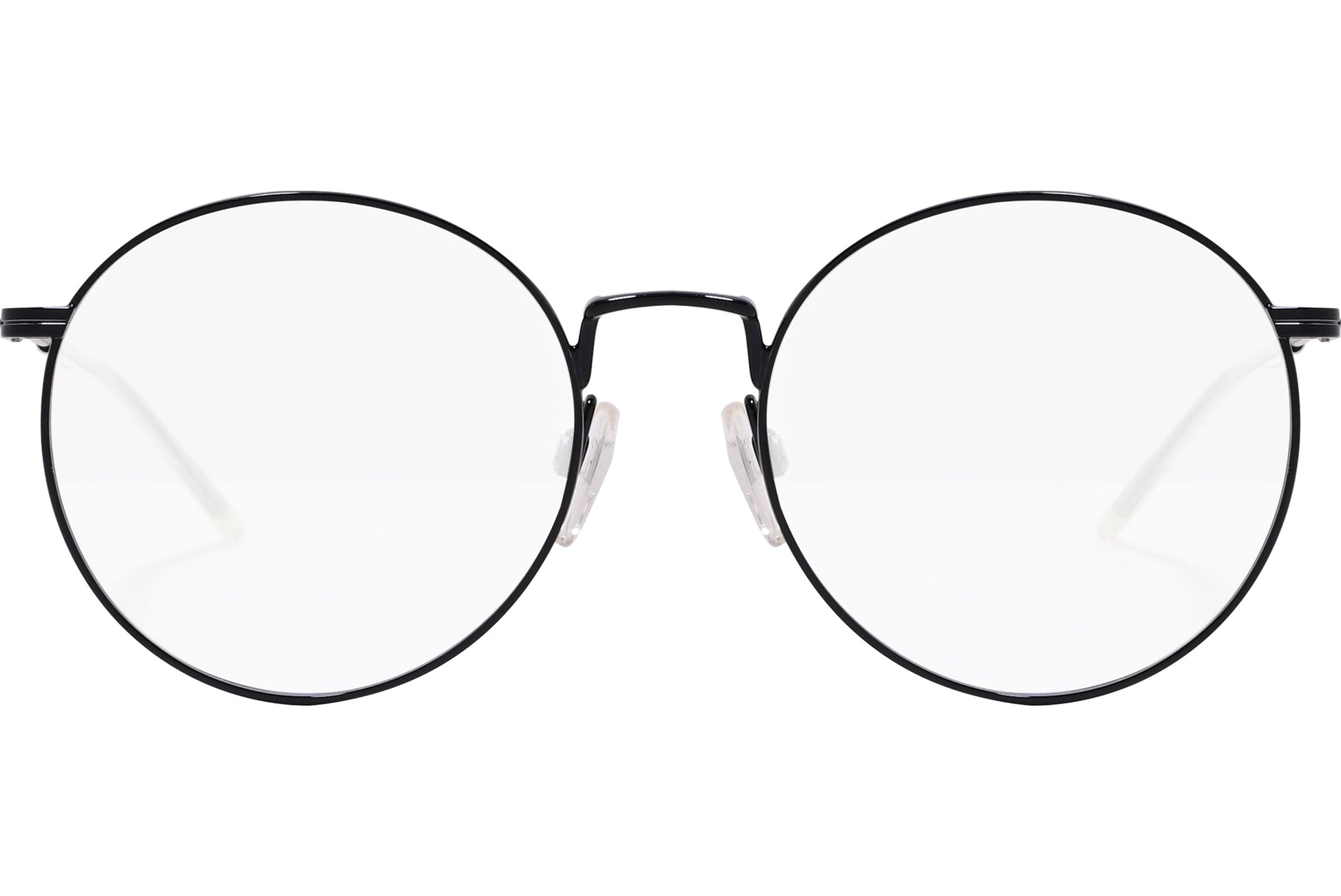 tommy hilfiger oval black eyeglasses frame viewed from front angle.