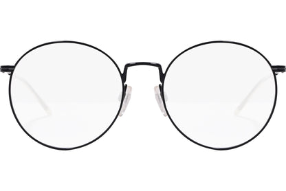 tommy hilfiger oval black eyeglasses frame viewed from front angle.