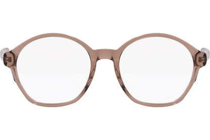 tommy hilfiger oval brown eyeglasses frame viewed from front angle.