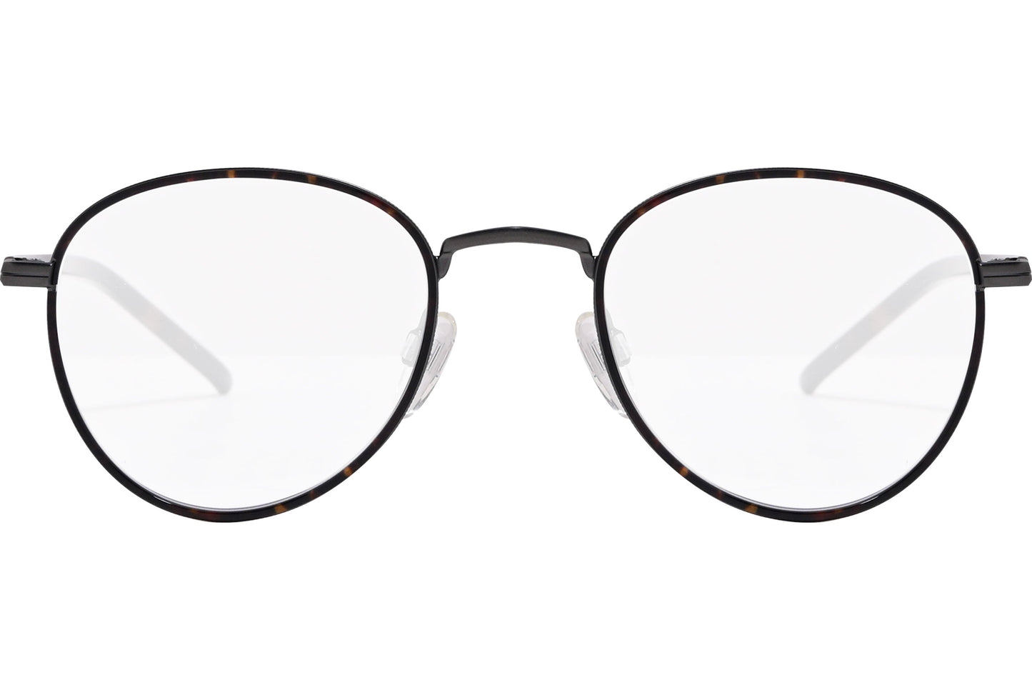 tommy hilfiger oval tortoise eyeglasses frame viewed from front angle.