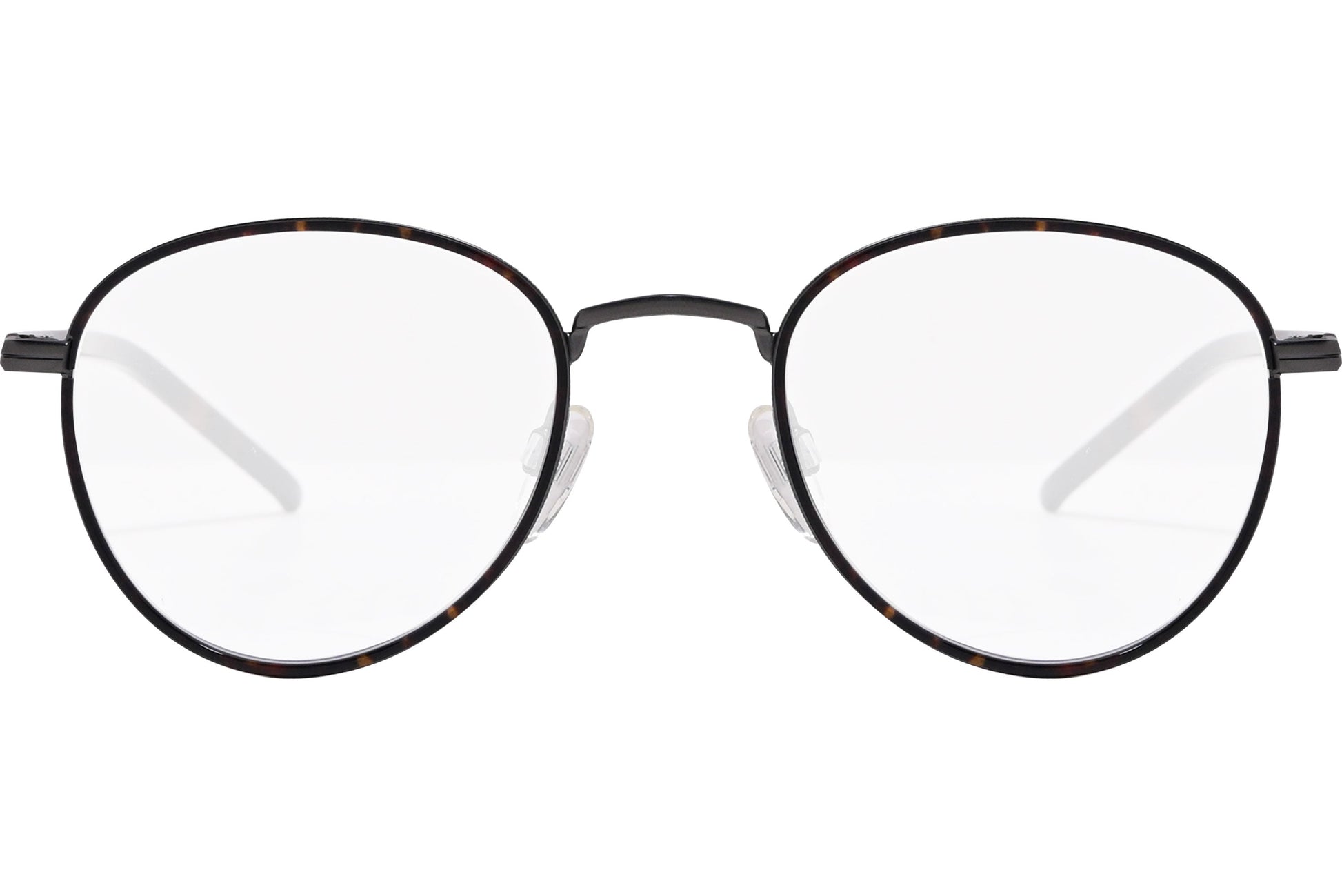 tommy hilfiger oval tortoise eyeglasses frame viewed from front angle.