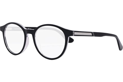 tommy hilfiger oval black eyeglasses frame viewed from a 45-degree angle.