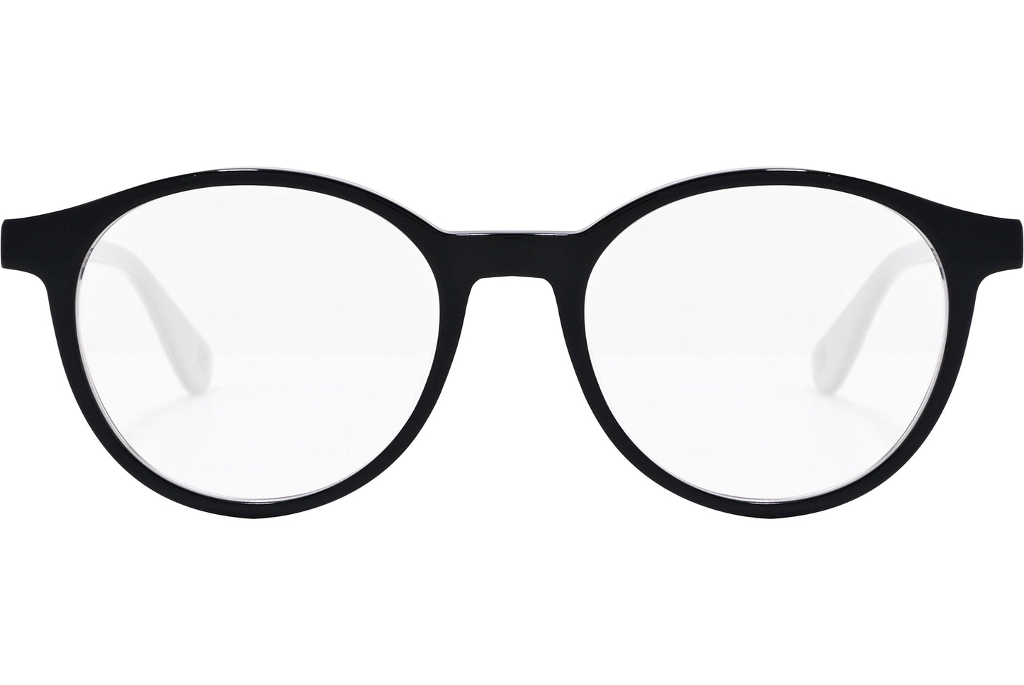 tommy hilfiger oval black eyeglasses frame viewed from front angle.