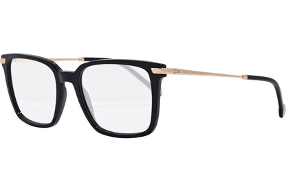 tommy hilfiger square black eyeglasses frame viewed from a 45-degree angle.