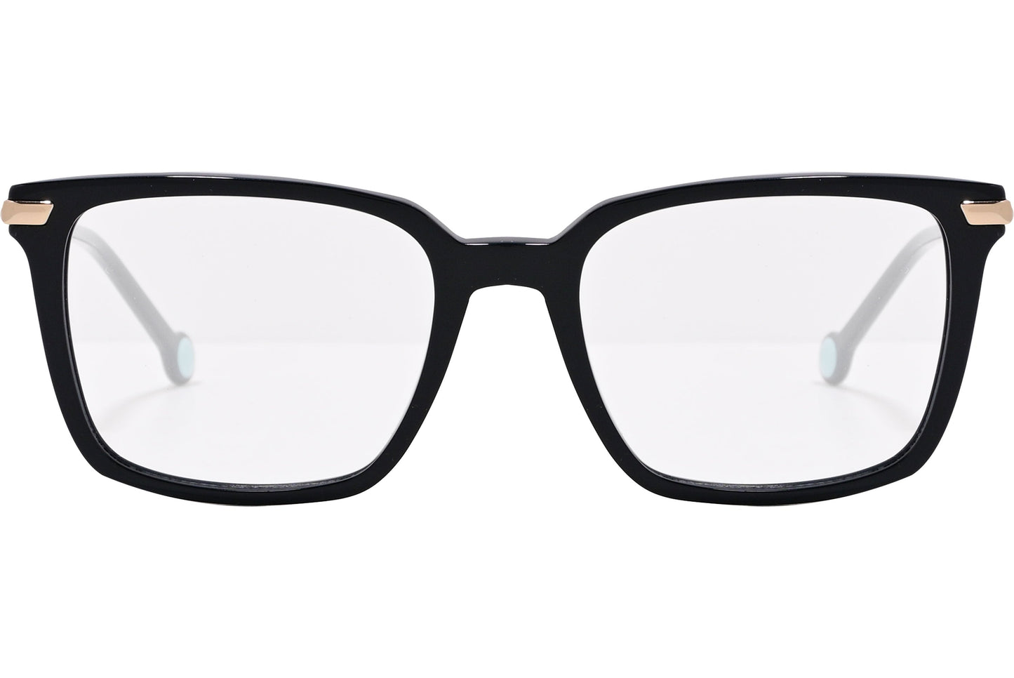 tommy hilfiger square black eyeglasses frame viewed from front angle.