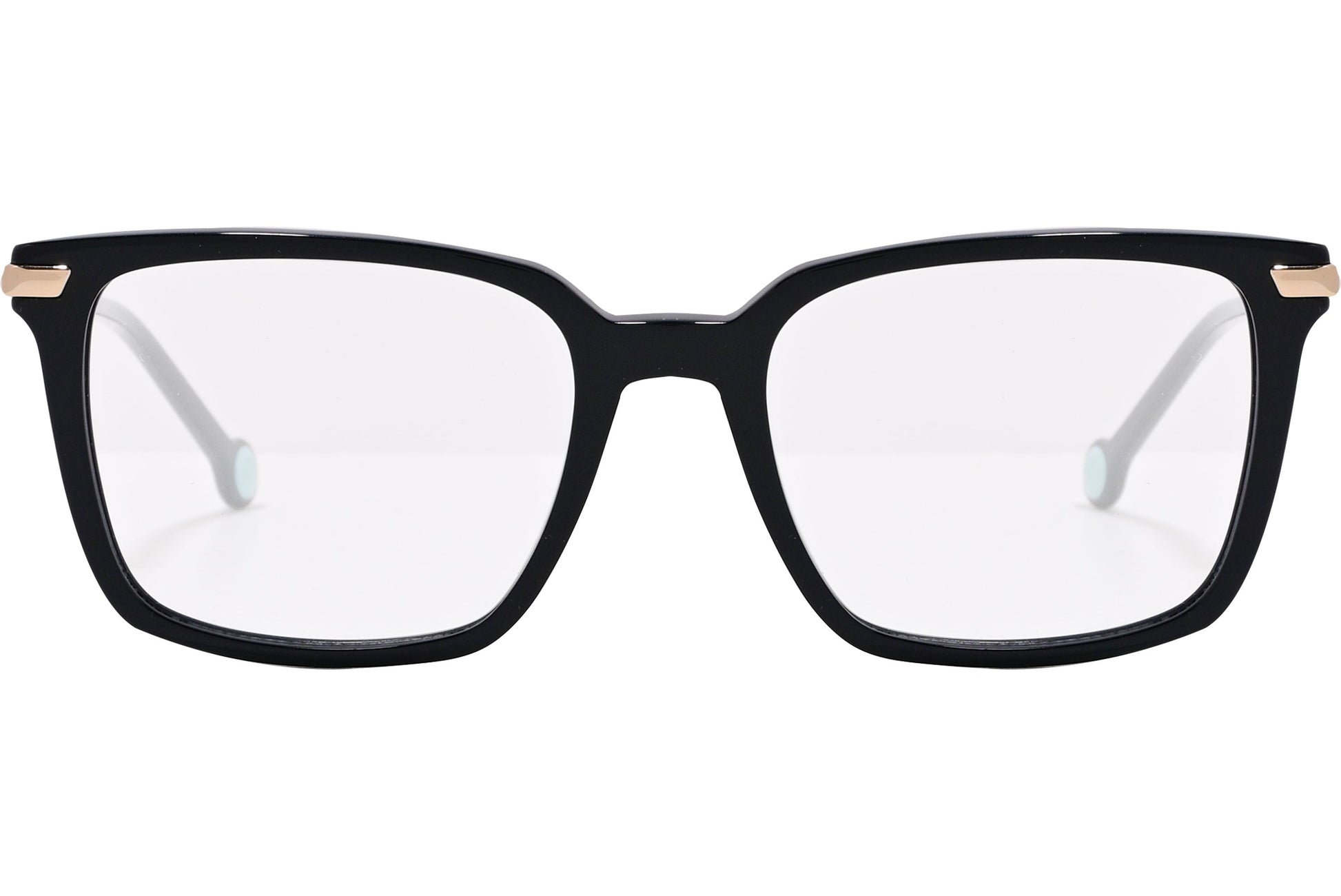 tommy hilfiger square black eyeglasses frame viewed from front angle.