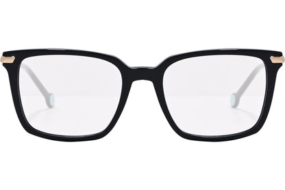 tommy hilfiger square black eyeglasses frame viewed from front angle.