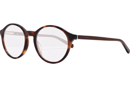 tommy hilfiger round tortoise eyeglasses frame viewed from a 45-degree angle.