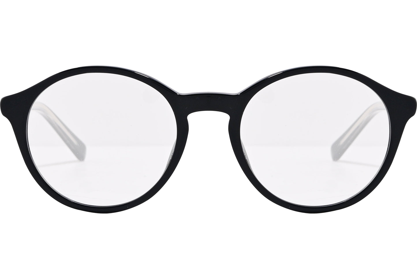 tommy hilfiger round black eyeglasses frame viewed from front angle.