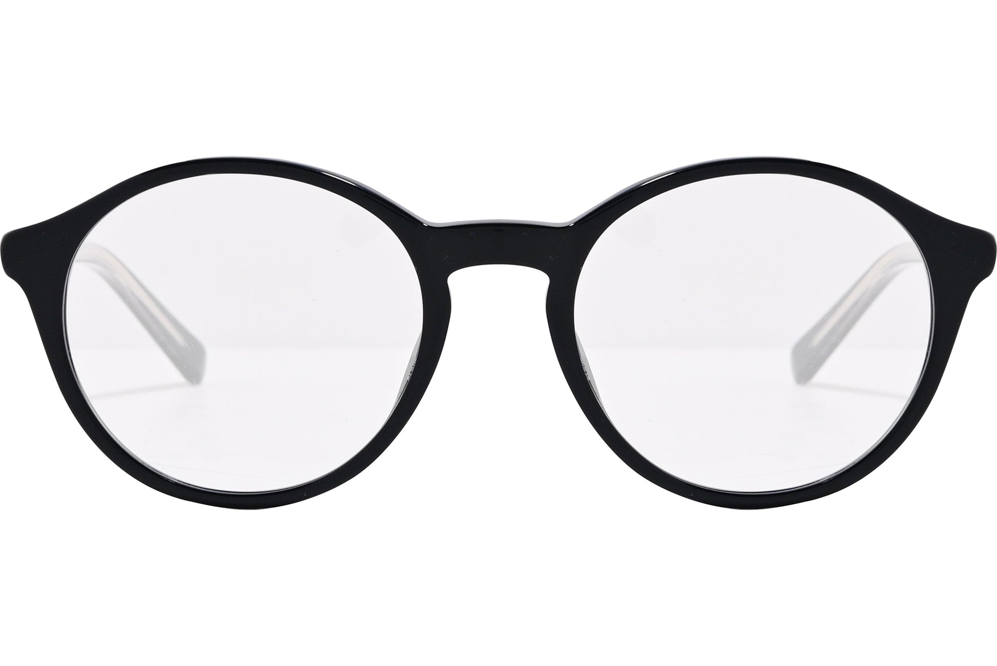 tommy hilfiger round black eyeglasses frame viewed from front angle.