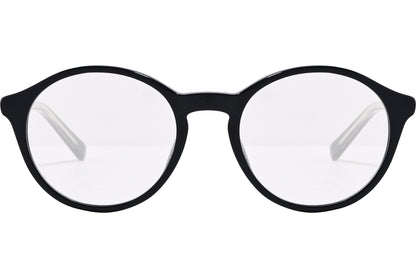 tommy hilfiger round black eyeglasses frame viewed from front angle.