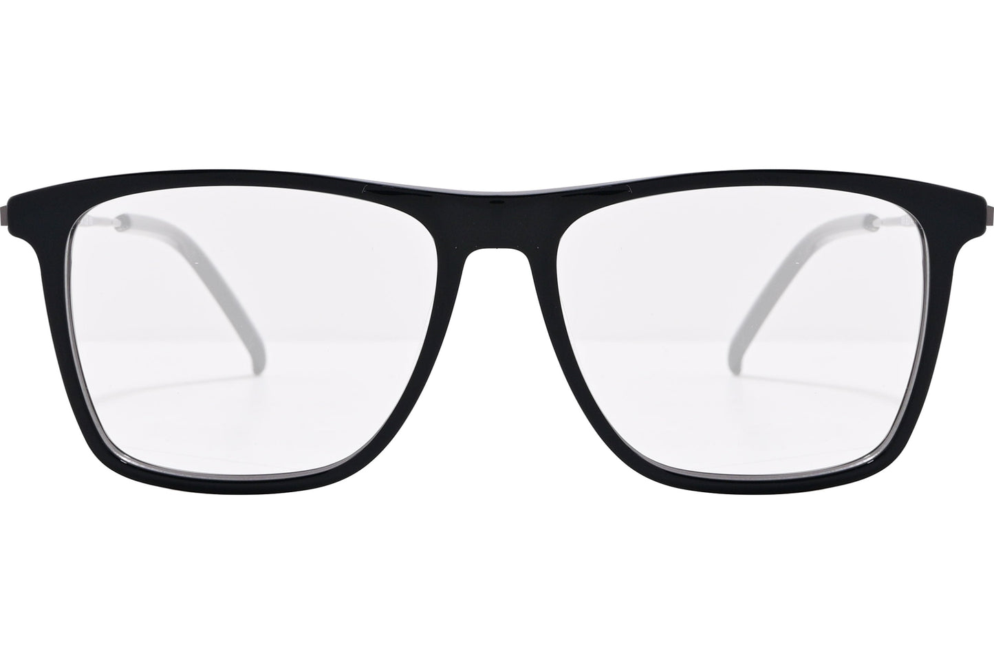 tommy hilfiger rectangle black eyeglasses frame viewed from front angle.