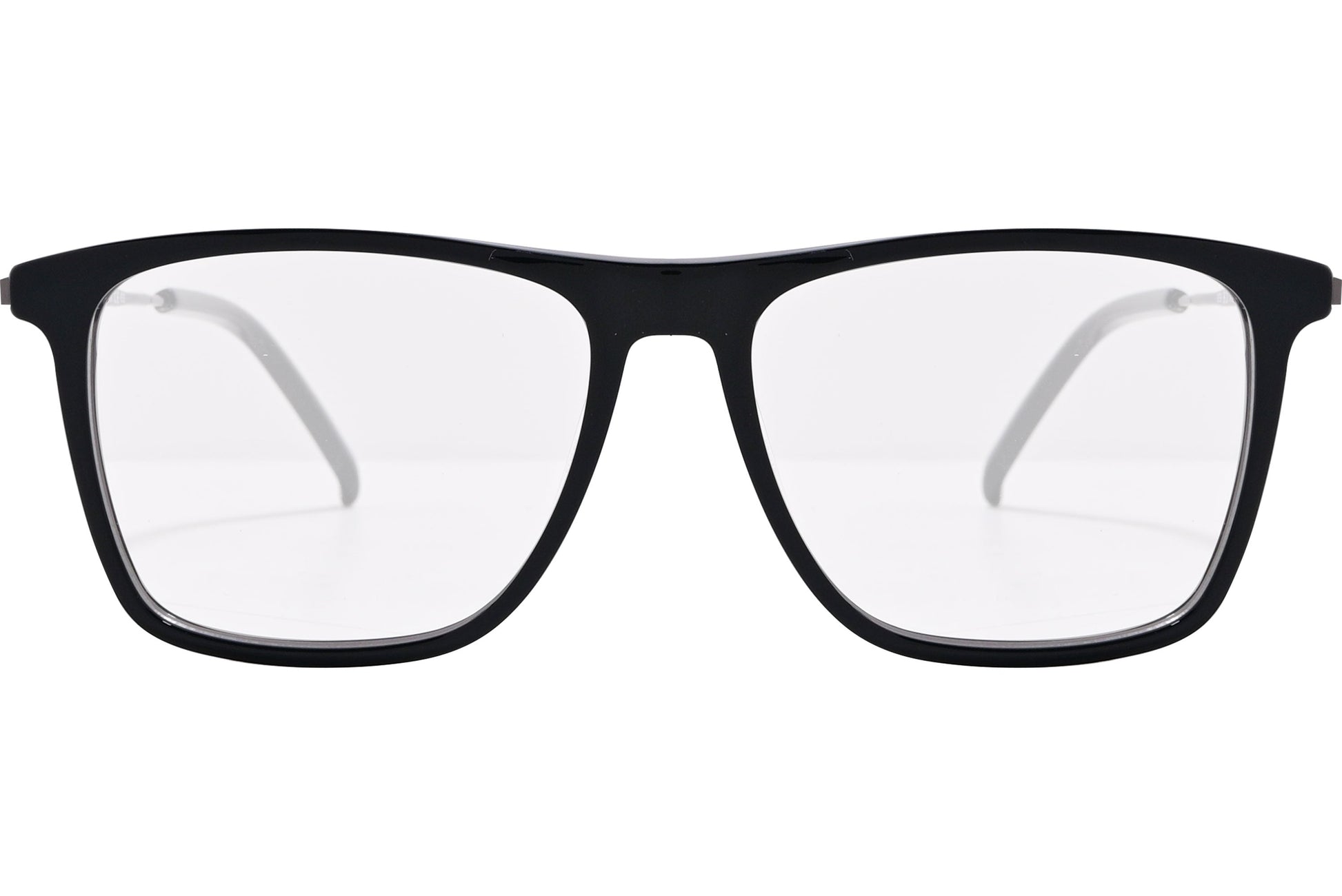 tommy hilfiger rectangle black eyeglasses frame viewed from front angle.