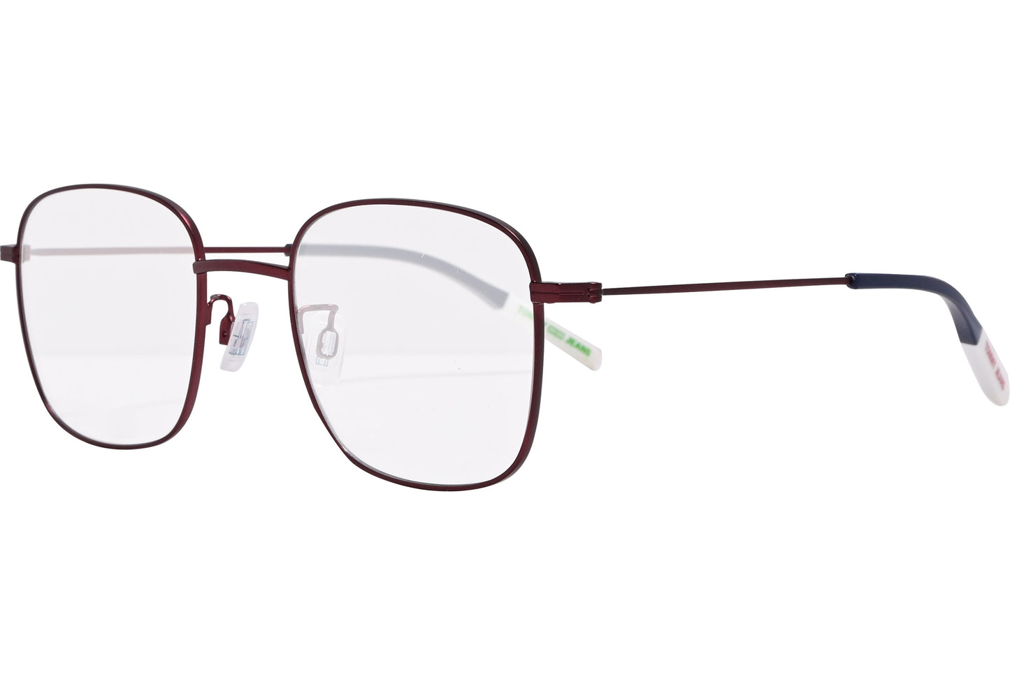 tommy hilfiger square brown eyeglasses frame viewed from a 45-degree angle.