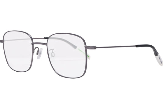 tommy hilfiger square gray eyeglasses frame viewed from a 45-degree angle.