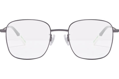 tommy hilfiger square gray eyeglasses frame viewed from front angle.