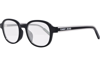 tommy hilfiger square black eyeglasses frame viewed from a 45-degree angle.